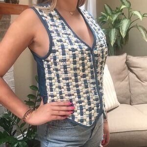 Rare Vintage Cottagecore Quilted Woven Denim Vest